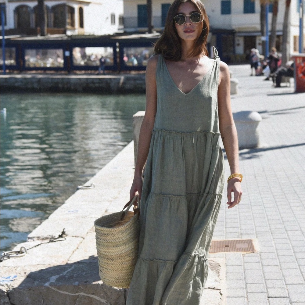 Beachwood Baby Sage Green Linen Maxi Dress